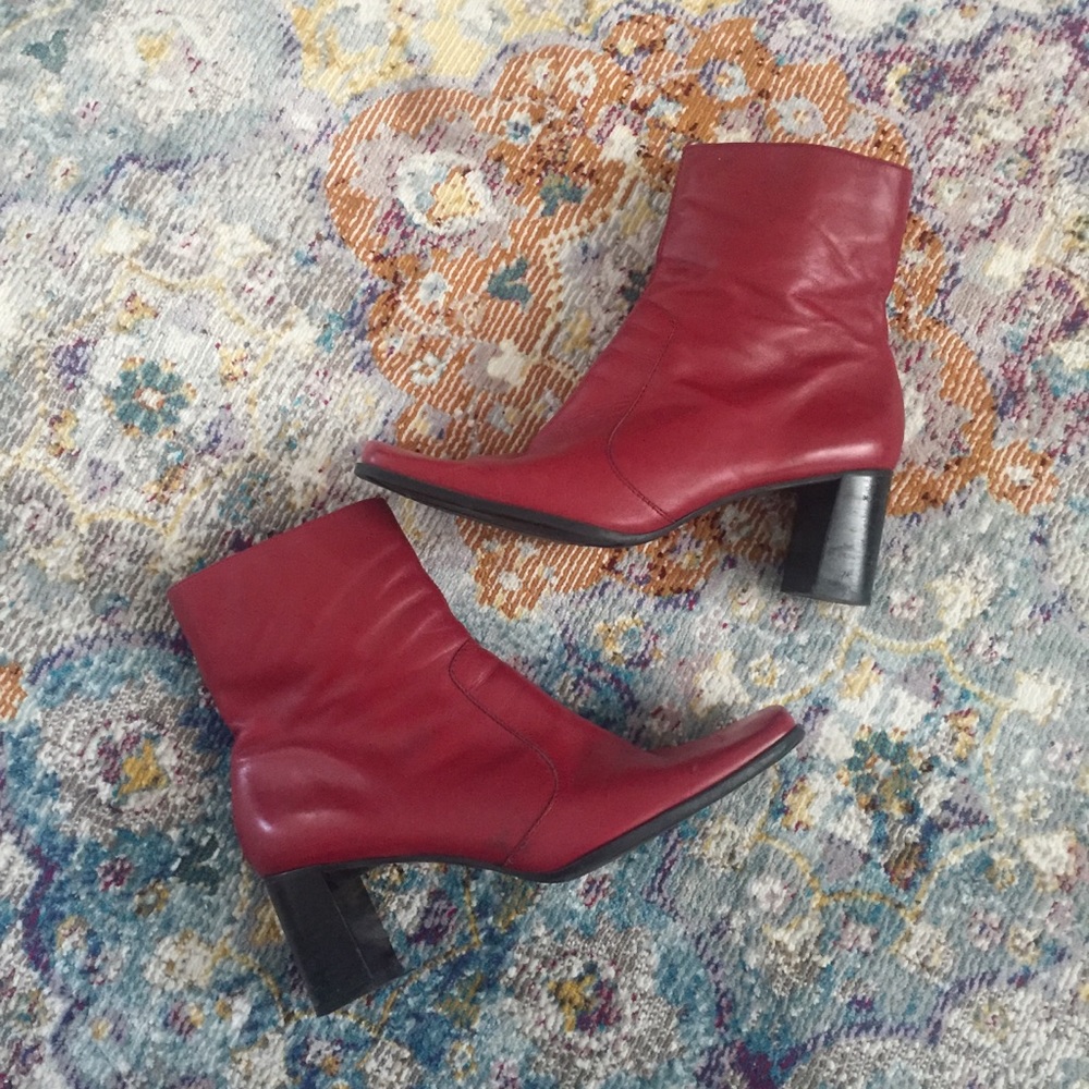 Red Leather Ankle Boots